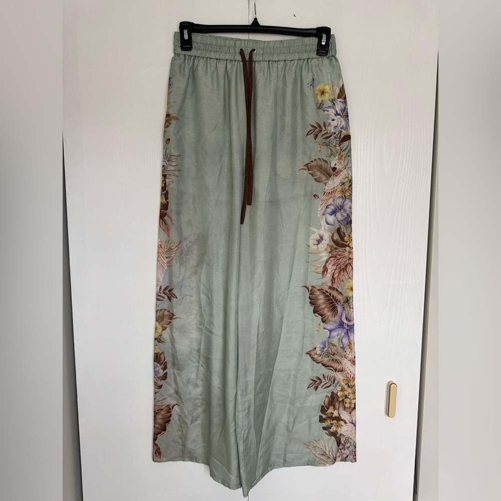 Final Zimmermann Coco Floral Silk Relaxed-Fit Shirt & Trousers Set Sage AU2 US8 - Picture 9 of 16